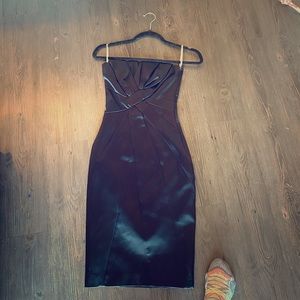 Karen Millen Size 2 Black Satin Strapless Dress